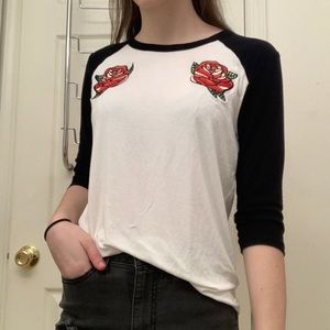Black and white shirt with embroidered roses